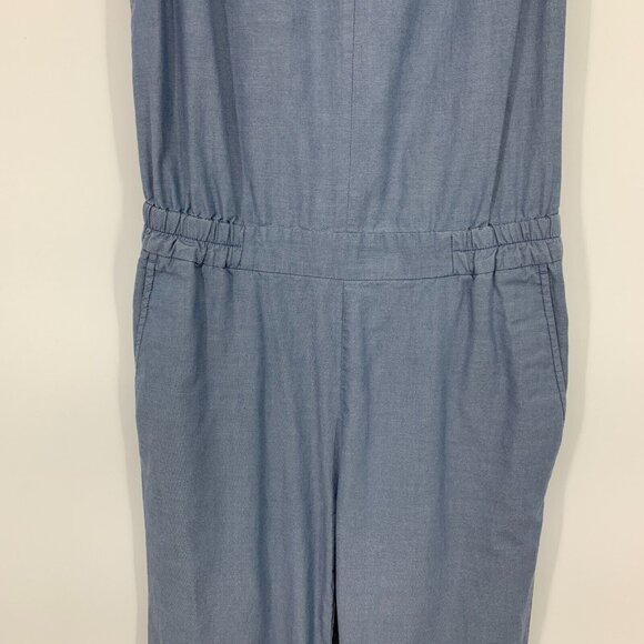 J.Crew Jumpsuit Blue Chambray Sleeveless V Neck Skinny Pockets - Picture 4 of 10